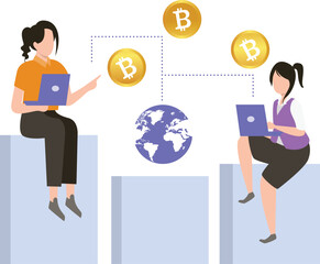 Poster - The girls are working on global bitcoin.