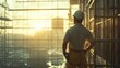 © Aquarii - Construction worker observing a sunrise at a job site, symbolizing hope and the start of a new day in the building industry.