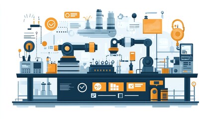 Aufkleber - Automation and workflow optimization in industrial settings, depicted with checkboxes and visual elements illustrating improved business processes