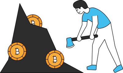 Sticker - The boy is mining bitcoin.