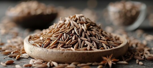 Poster - Close-up of Fennel Seeds in a Wooden Bowl