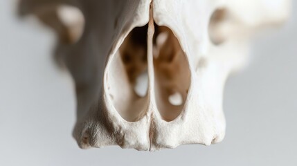 Close-up of the nasal cavity of a white animal skull.