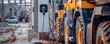 © Larisa - Electric car charging station at construction site with machiner