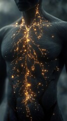 Canvas Print - A glowing energy network runs through the chest and torso of a muscular, human figure, evoking a sense of connection and power.