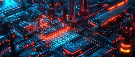 Fototapete - Detailed image of automation concept, featuring industrial business process workflow optimization with checkboxes and advanced operational visuals
