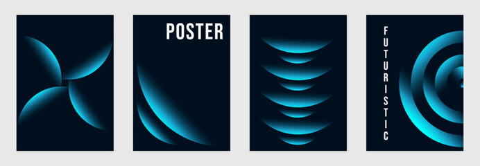 Aufkleber - Abstract poster set with vibrant perspective gradient shapes. Creative minimalist style vector cover for catalog, brochure template, notebook, invitation, business card, science banner