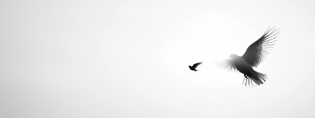  A black-and-white image of a bird flying in the sky with one in the foreground