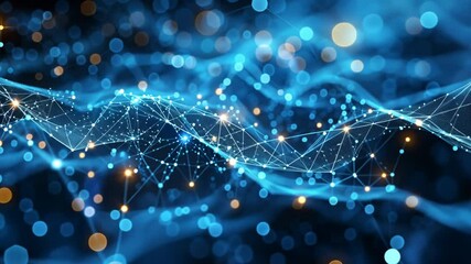Wall Mural - Abstract Blue Network: A mesmerizing and abstract visualization of a blue network, with a delicate web of interconnected nodes emitting soft, warm glows. The image evokes themes of connectivity, commu