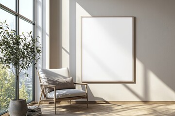 Poster Frame in Beige minimalist living room interior created with generative AI