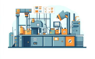 Aufkleber - Illustration of industrial automation, focusing on business process workflow optimization, with checkboxes and graphical elements representing efficiency