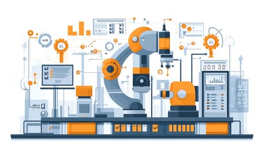 Aufkleber - Illustration of industrial automation, focusing on business process workflow optimization, with checkboxes and graphical elements representing efficiency