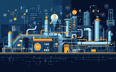 Aufkleber - Illustration of industrial automation, focusing on business process workflow optimization, with checkboxes and graphical elements representing efficiency