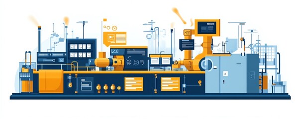 Illustration of industrial automation concept, featuring workflow optimization and checkboxes, emphasizing streamlined and efficient business operations