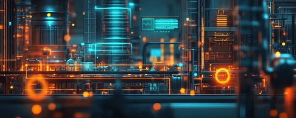 Poster - Illustration of industrial automation concept, featuring workflow optimization and checkboxes, emphasizing streamlined and efficient business operations