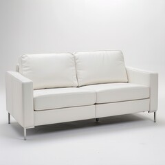 Canvas Print - A sleek, white leather couch with striking metal legs adds modern sophistication to a rooms decor 