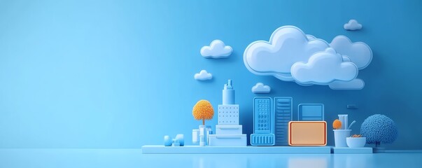 Poster - Modern flat design 3D illustration of Qadir using cloud computing, userfriendly cloud storage access