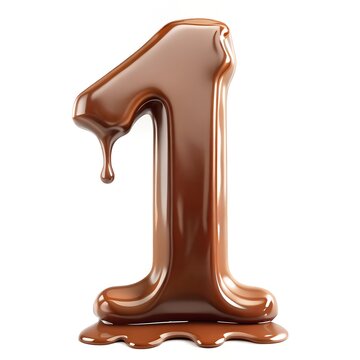 number 1 with melted chocolate effect on white background. number decoration style