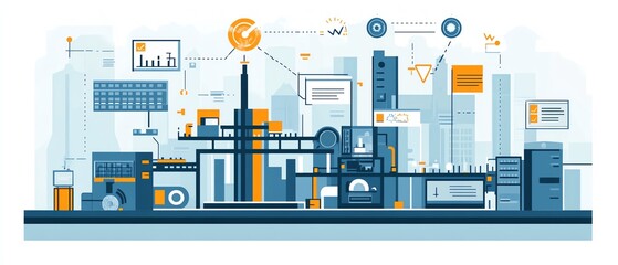 Poster - Visual of industrial automation and workflow optimization, with checkboxes representing streamlined business processes and operational improvements