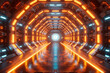 © Diep - A 3D-rendered futuristic spaceship tunnel corridor with illuminated lights serves as a captivating backdrop for science fiction-themed stock photos