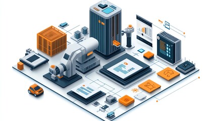 Fototapete - Visual representation of automation in industrial business processes, highlighting workflow optimization with checkboxes and efficiency indicators