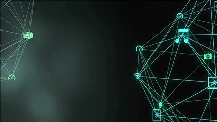 Poster - Network of interconnected devices and icons animation over dark background