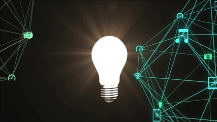 Poster - Glowing light bulb with network connections and data processing animation
