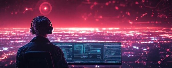 Poster - Visual representation of technical support, highlighting a software engineer with