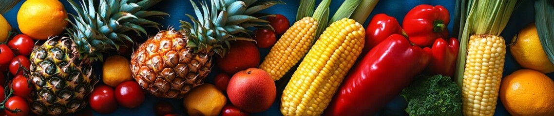 Poster - A colorful assortment of fruits and vegetables, including apples, oranges, corn