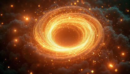 Wall Mural - A swirling golden vortex with glowing energy particles, set against a dark cosmic background