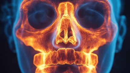 Canvas Print - Abstract human skull with fire and smoke effect.