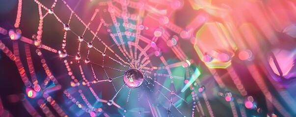 Holo geometric web with rainbow reflections, 4K hyperrealistic photo