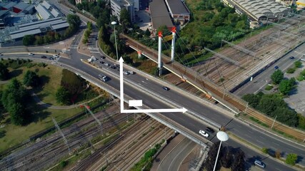 Poster - Bar chart animation over aerial view of busy road and railway tracks