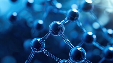 Wall Mural - Abstract blue molecular structure in 3D rendering of connected atoms, ideal for science and technology themes.