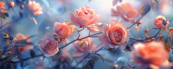 Sticker - Delicate roses and swirling motifs, 4K hyperrealistic photo