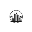 © Anastasiia - Miami city skyline panorama vector flat logo, icon. USA, Florida state horizon emblem with landmarks and building silhouettes. Isolated black graphic