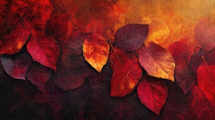 Wall Mural - Abstract textures resembling autumn leaves with rich reds, oranges, and yellows, evoking the beauty of fall foliage