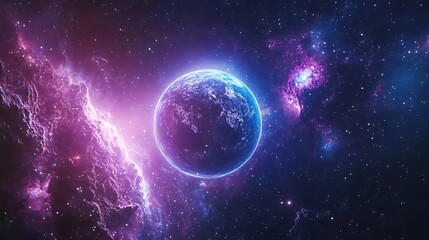 Wall Mural - A stunning cosmic scene featuring a vibrant Earth surrounded by colorful galaxies and nebulas in the depths of space.