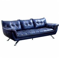 Poster - dark deep navy blue leather modern luxury sofa. 