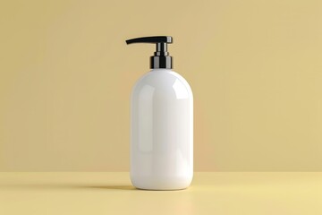 Wall Mural - White plastic pump bottle mockup standing on yellow background, packaging mockup, 3d rendering