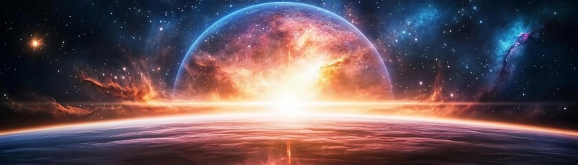 Wall Mural - stunning view of a cosmic explosion, featuring vibrant colors of space and celestial bodies in a mes