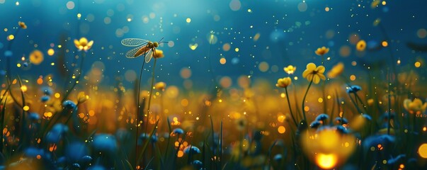 Whimsical delight in a field of dancing fireflies, 4K hyperrealistic photo