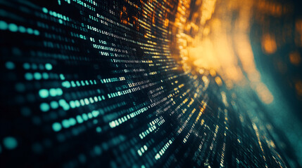 Poster - Abstract digital data flow with blue and orange lights illuminating a dark background at night