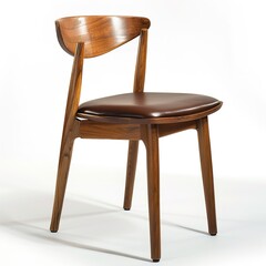 Poster - Elegant wooden chair with brown leather seat 