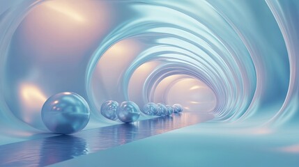 Wall Mural - Abstract futuristic and surreal tunnel with glowing orbs and smooth organic surfaces.