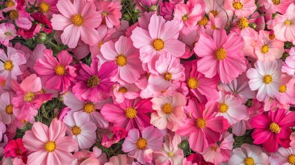 A vibrant display of pink cosmos, symbolizing peace and tranquility, perfect for wellness and summer campaigns