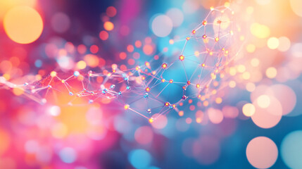 Aufkleber - Colorful abstract representation of a molecular structure with glowing nodes and vibrant background effects at night