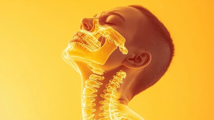 Poster - A woman's head and neck are shown with the skeletal structure overlaid, highlighting the bones and anatomy of the face and spine.