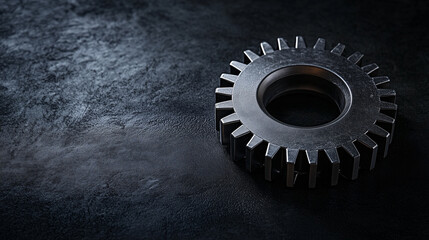 Two metal gears resting on a black metallic background, ideal for industrial backgrounds