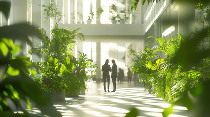 Wall Mural - A photo featuring the entrance to an eco-friendly office building with large windows	
