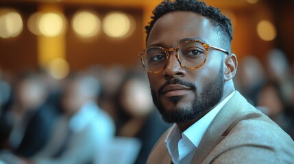 Wall Mural - Black entrepreneur pitching at a business conference